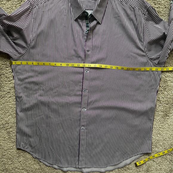 Robert Graham X Striped Button Down Flip Cuff Dress Shirt Cotton Purple Mens 3XL - Picture 13 of 16